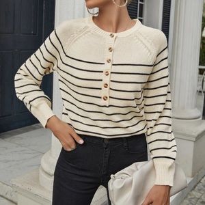 Boho striped button detail sweate